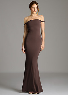 Azazie Shantal Bridesmaid Dresses Ganache Mermaid Off the Shoulder Premium Stretch Jersey Dress image5