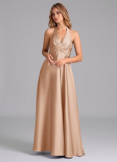 Azazie Tessie Bridesmaid Dresses English Rose A-Line Pleated Stretch Satin Dress image1