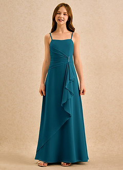 Azazie lolly Girls Formal Robe Demoiselle D'honneur Fillette Robe Trapèze en Mousseline de soie Plissée Bleu Encre image4