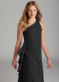 Azazie Maive Junior Black A-Line Pleated Chiffon Dress image4