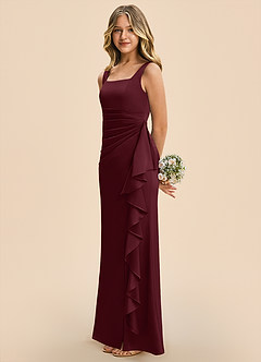 Azazie Adrienne Junior Robe Fourreau en Satin extensible Plissé Cabernet image5