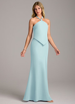 Azazie Keisha Bridesmaid Dresses Sea Glass Sheath Chiffon Dress image3
