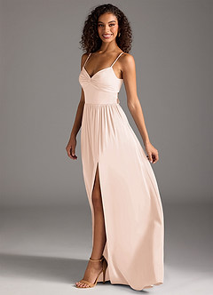 Azazie Zeya Bridesmaid Dresses Blushing Pink A-Line Pleated Stretch Satin Dress image7