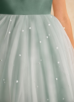 Azazie Esme Flower Girl Dresses Eucalyptus Ball-Gown Bow Tulle Dress image9