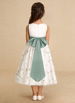 Azazie Pollie Flower Girl Dresses Ivory Silver Sage A-Line Bow Tulle Dress image6