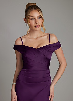 Azazie Teyana Bridesmaid Dresses Grape Sheath Off the Shoulder Stretch Satin Dress image3