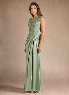 Azazie Santa Barbara Mother of the Bride Dresses Dusty Sage Sheath Pleated Stretch Satin Dress image6
