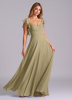 Azazie Leilani Bridesmaid Dresses Moss Green A-Line Pleated Chiffon Dress image3