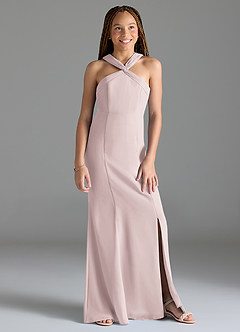 Azazie Rue Junior 인어 사이드 슬릿 쉬폰 플로어 길이 주니어 신부 들러리 드레스 image4