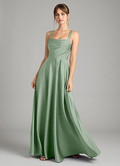 Azazie Shaude Bridesmaid Dresses Matcha A-Line Pleated Stretch Satin Dress image1