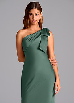 Azazie Yuanna Bridesmaid Dresses Eucalyptus Mermaid One Shoulder Stretch Satin Dress image7