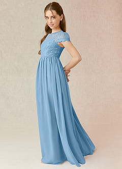 Azazie Delevingne Junior Jurk van Chiffon met A-Lijn Kant Staal Blauw image3