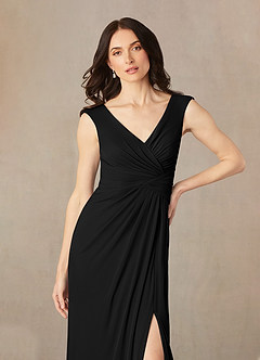 Azazie Andi Mère de la mariée Robes Robe Trapèze en Maille Plissée Noir image4