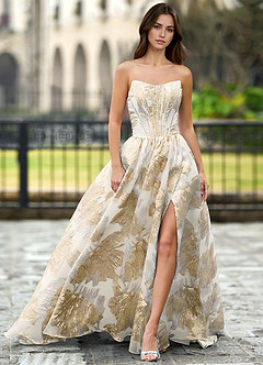 Thalia Champagne Abito da ballo a trapezio con lacci Enchanted Garden image3