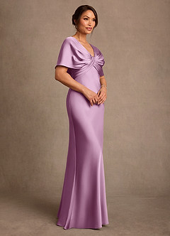 Azazie Dosia 신부의 어머니 드레스 쉬스 주름진 스트레치 새틴 플로어 길이 드레스 image2