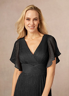 Azazie Kathryn Mother of the Bride Dresses Black A-Line V-Neck Flutter Sleeve Metallic Mesh Dress image4