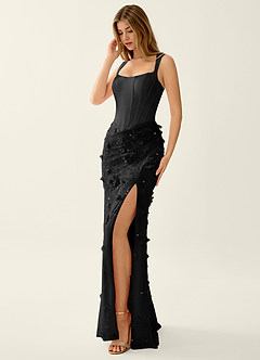 Belinda Black 3D Flowers Corset Lace Up Back Mermaid Prom Dress image4