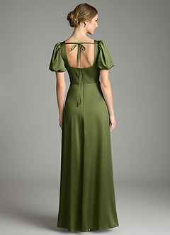 Azazie Fyona Bridesmaid Dresses Olive A-Line Pleated Stretch Satin Dress image13
