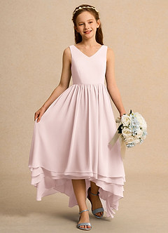 Azazie Kitten Girls Formal Flower Girl Dresses Blushing Pink A-Line Chiffon Dress image4
