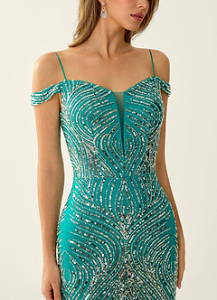 Sabine Green Beading Corset Lace Up Back Mermaid Prom Dress image4