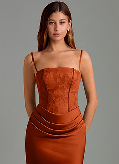 Azazie Emilia Robes de demoiselle d'honneur Robe Sirène en Satin extensible Sans bretelles Paprika image6