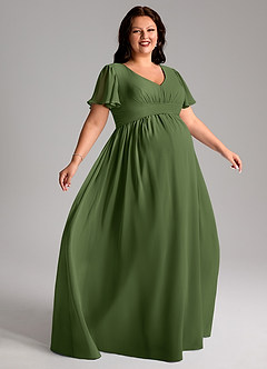 Azazie Verna Maternity Bridesmaid Dresses A-Line V-Neck Ruched Chiffon Floor-Length Dress image3