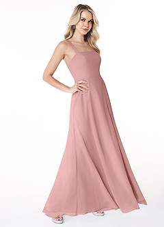 Azazie Jay Vestidos de damas de honor Vestido de Rosa Polvorienta de Gasa de Corte en A con Escote cuadrado Abertura lateral image3