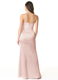 Azazie Sukia Bridesmaid Dresses Blushing Pink Mermaid Pleated Metallic Satin Dress image2