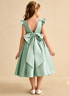 Azazie Dumpling vestidos de niña de las flores Vestido de Agave de Satin Mate de Corte En A con Lazo image1