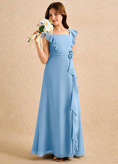 Azazie Soso Girls Formal Flower Girl Dresses Powder Blue A-Line Pleated Chiffon Dress image4