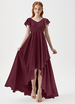 Azazie Caria Junior Vestido de Cabernet de Gasa de Corte en A con Plisado image6