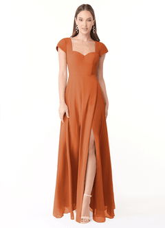 Azazie Hainsly Robes de demoiselle d'honneur Robe Trapèze en Mousseline de soie Encolure en Forme de Cœur Cannelle image1