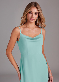 Azazie Daenerys Bridesmaid Dresses Aqua A-Line Cowl Chiffon Dress image6