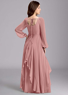 Azazie Clara Junior Abito A-Line in Chiffon Blusa Rosa Polverosa image8