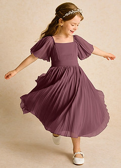 Azazie Gisele Abiti da Ragazza di Fiori Abito A-Line in Chiffon Plissettato Sangria image2