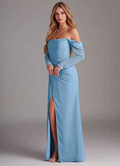 Azazie Hallie Bridesmaid Dresses Steel Blue Mermaid Long Sleeve Chiffon Dress image3