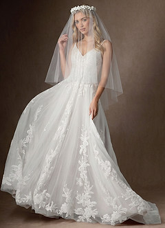 front Garden Flower Crown Waist Length Veil
