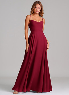 Azazie Elle Robes de demoiselle d'honneur Robe Trapèze en Mousseline de soie Plissée Bourgogne image3