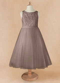 Azazie Calla Flower Girl Dresses Taupe Ball-Gown Lace Tulle Dress image7