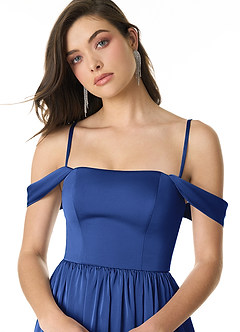 Azazie Morana Brudtärnklänningar Klänning av A-Line i Stretch Satin Av axeln Kungsblå Konvertibel image5