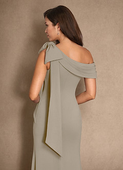 Azazie Myers Mother of the Bride Dresses Taupe Mermaid Pleated Stretch Crepe Dress image7