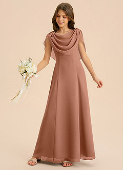 Azazie Lambie Junior Vestido de Bronceador de Gasa de Corte en A con Plisado image6