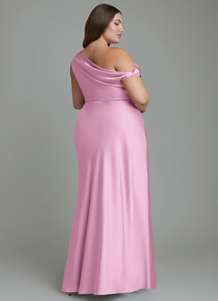 Azazie Emerson Bridesmaid Dresses Candy Pink Mermaid Off the Shoulder Stretch Satin Dress image9