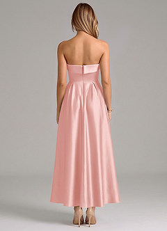 Azazie Lucienne Bridesmaid Dresses Powder Pink A-Line Pleated Stretch Satin Dress image6