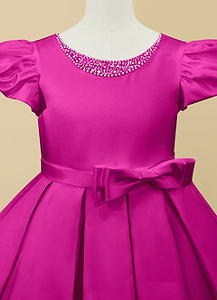 Azazie Jewel Flower Girl Dresses Fuchsia Ball-Gown Pleated Matte Satin Dress image7