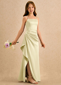 Azazie Cannoli Girls Formal Blumenmädchenkleider A-Linie Plissee Stretch-Satin Kleid Zitronensorbet image1