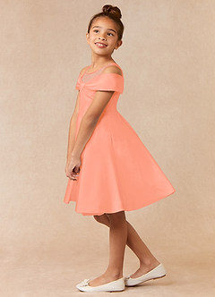 Azazie Shirin Flower Girl Dresses Sunset A-Line Off the Shoulder Matte Satin Dress image2