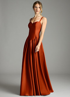 Azazie Evadina Suknie dla druhen Linia A Gorset Satyna elastyczna Do ziemi Sukienka image3