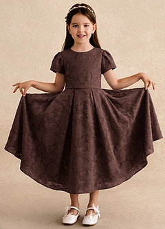 Azazie Princes vestidos de niña de las flores Vestido Ganache de Devorado Floral de Línea A con Plisado image3