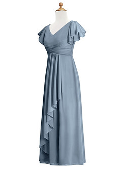 Azazie Omari Junior Dusty Blue A-Line Pleated Mesh Dress image3